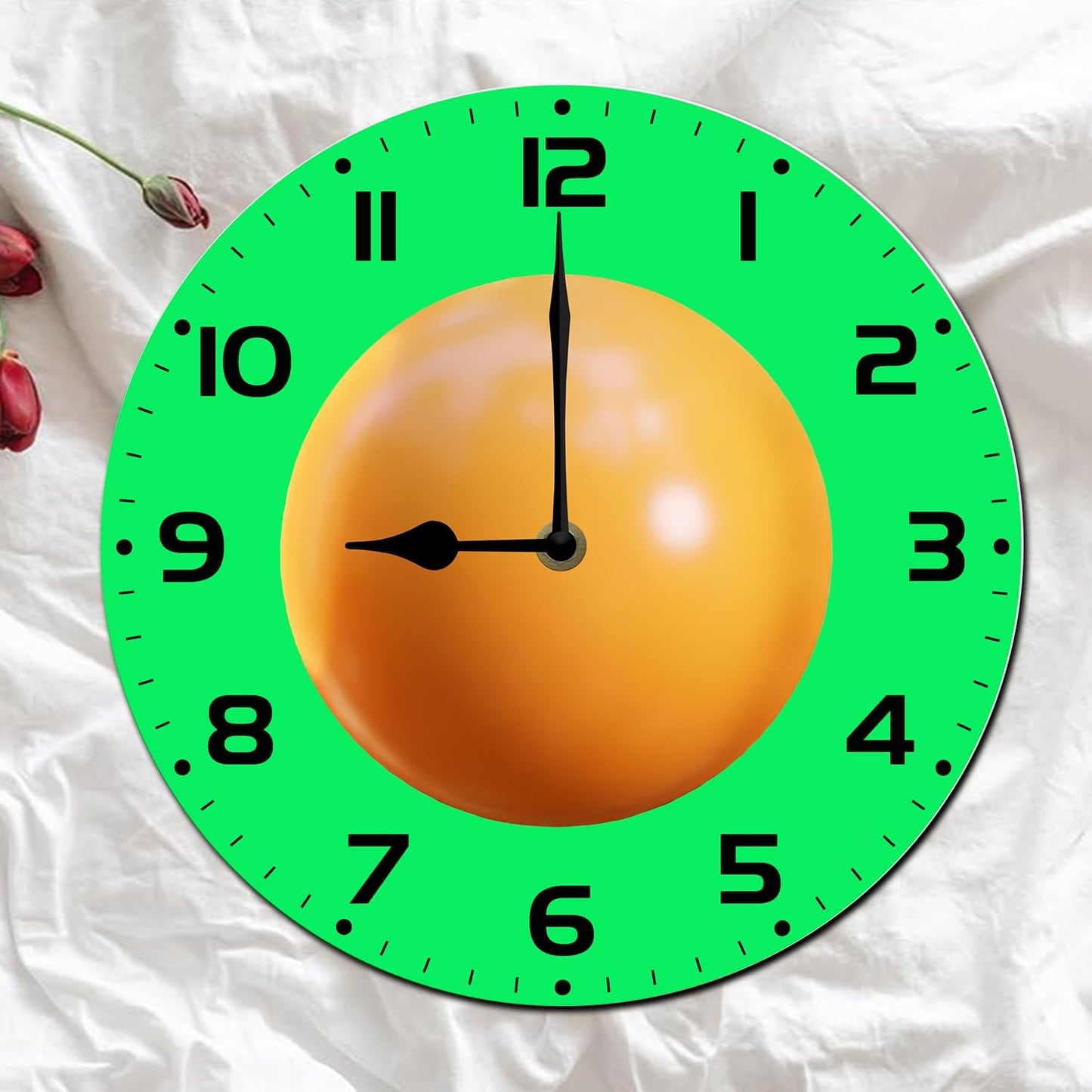 Soliyoahee Bing Ping Pong Clock Round Wooden Wall Clock Home Decor Silent No Tick Battery Powered for Living Room Bedroom Kitchen Bathroom 10inch