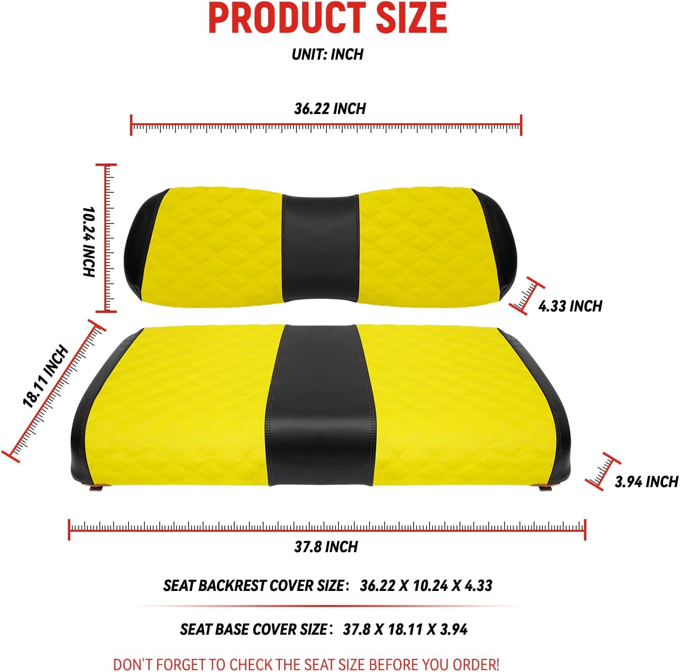 Golf Cart Seat Covers for Club Car DS 2000.5+ Front OEM Universal Seat Cushion, Marine Grade Vinyl Leather Club Car DS Seat Covers/Easy to Install-Yellow (2PCS)