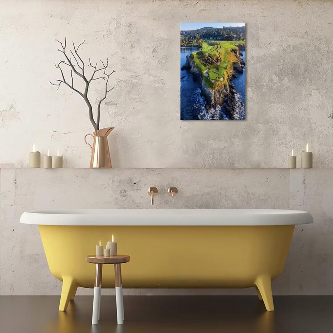 Pebble Beach Golf Course Canvas Wall Art for Living Room Bedroom Bathroom Home Decorations Sports Landscape Office Room Decor Golf Framed Artwork Giclee Prints Ready to Hang(12''W x 18''H)