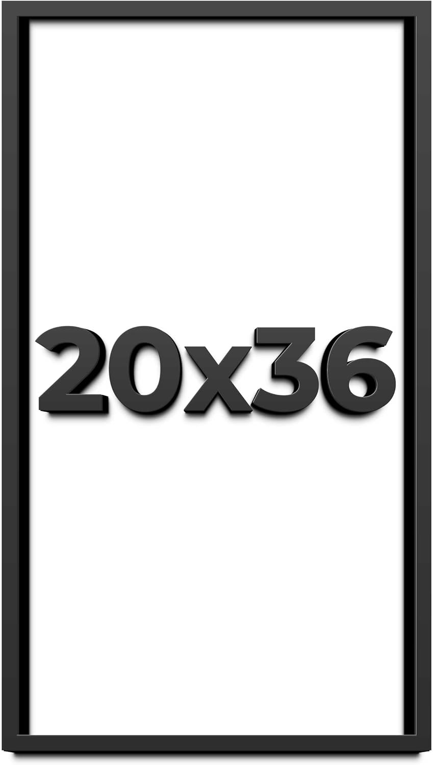 20x36 Shadow Box Black Solid Wood Display Frame with White Acid-Free Backing UV Acrylic & Hanging Hardware - with 3/4" Usable Depth