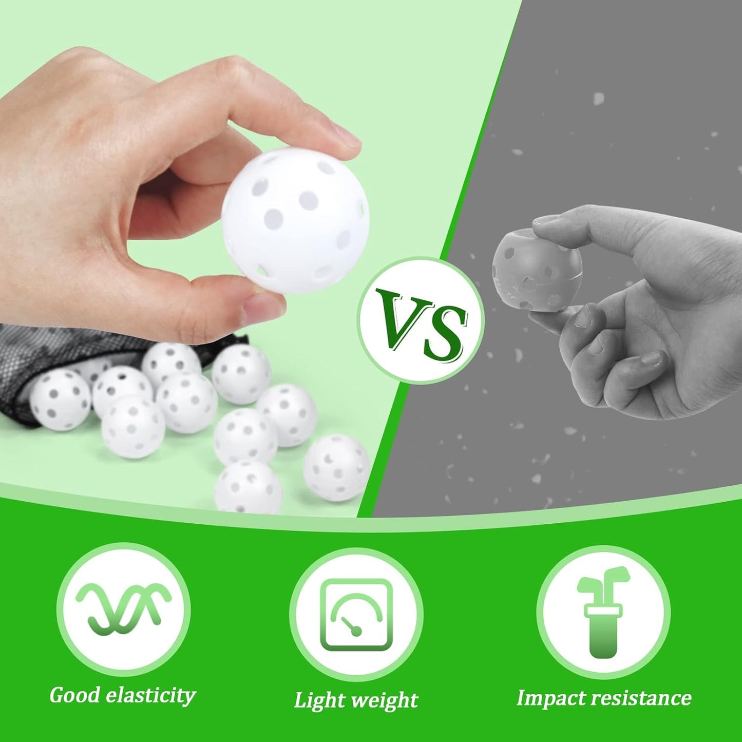 Plastic Golf Balls Practice Limited Flight Golf Training Ball Hollow Swing Practice Indoor Golf Balls with Mesh Drawstring Bag for Backyard Driving Range or Outdoor