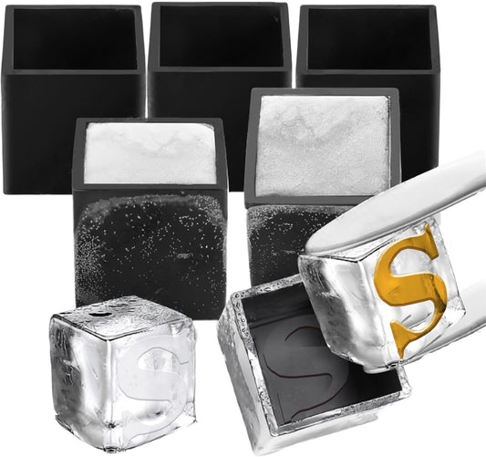 6 Pcs 2" Letter Silicone Personalized Ice Cube Mold,Personalized Ice Mold with 2mm Depth,Create Unique Whiskey Ice Cubes in Style with our Customizable Ice Mold (Letter S)