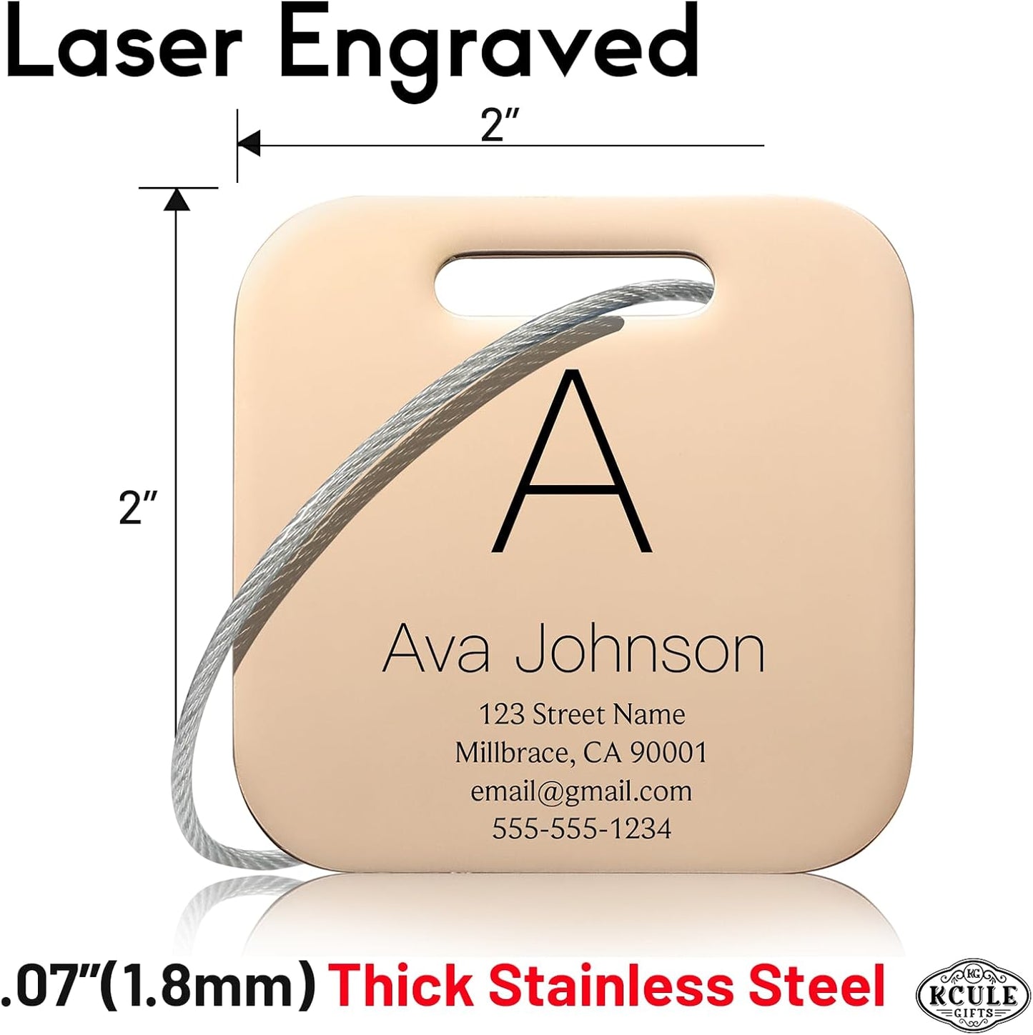 Customized Stainless Steel Luggage Tags: Personalize Your Suitcases, Backpacks, and Bags with Your Text (Rose Gold)