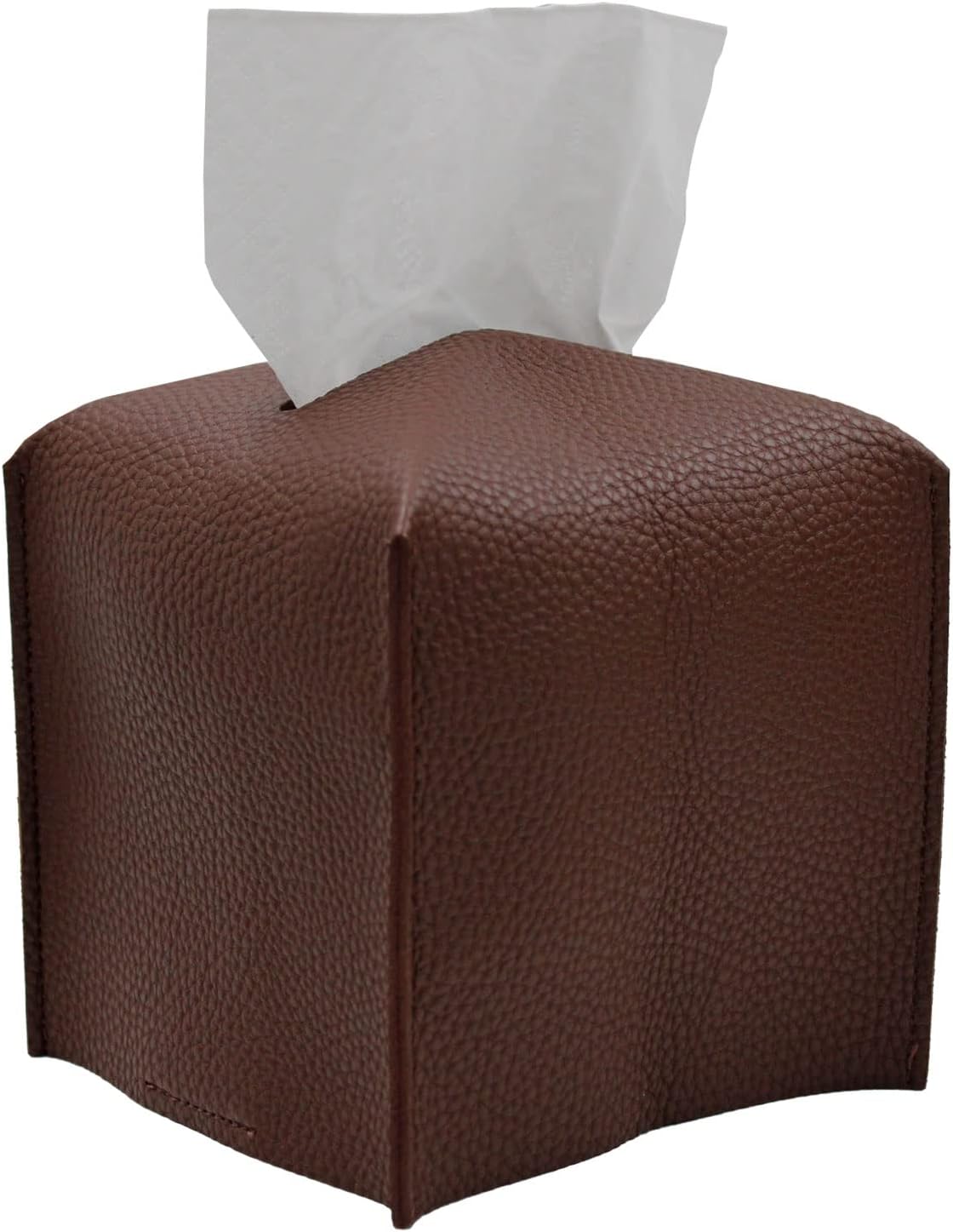 Livelab Tissue Box Cover, Square Decorative PU Leather Tissue Box Holder Modern Tissue Case Facial Paper Organizer Dispenser for Bathroom, Vanity Countertop, Night Stands, Desk 5X5X5'' | Dark Brown