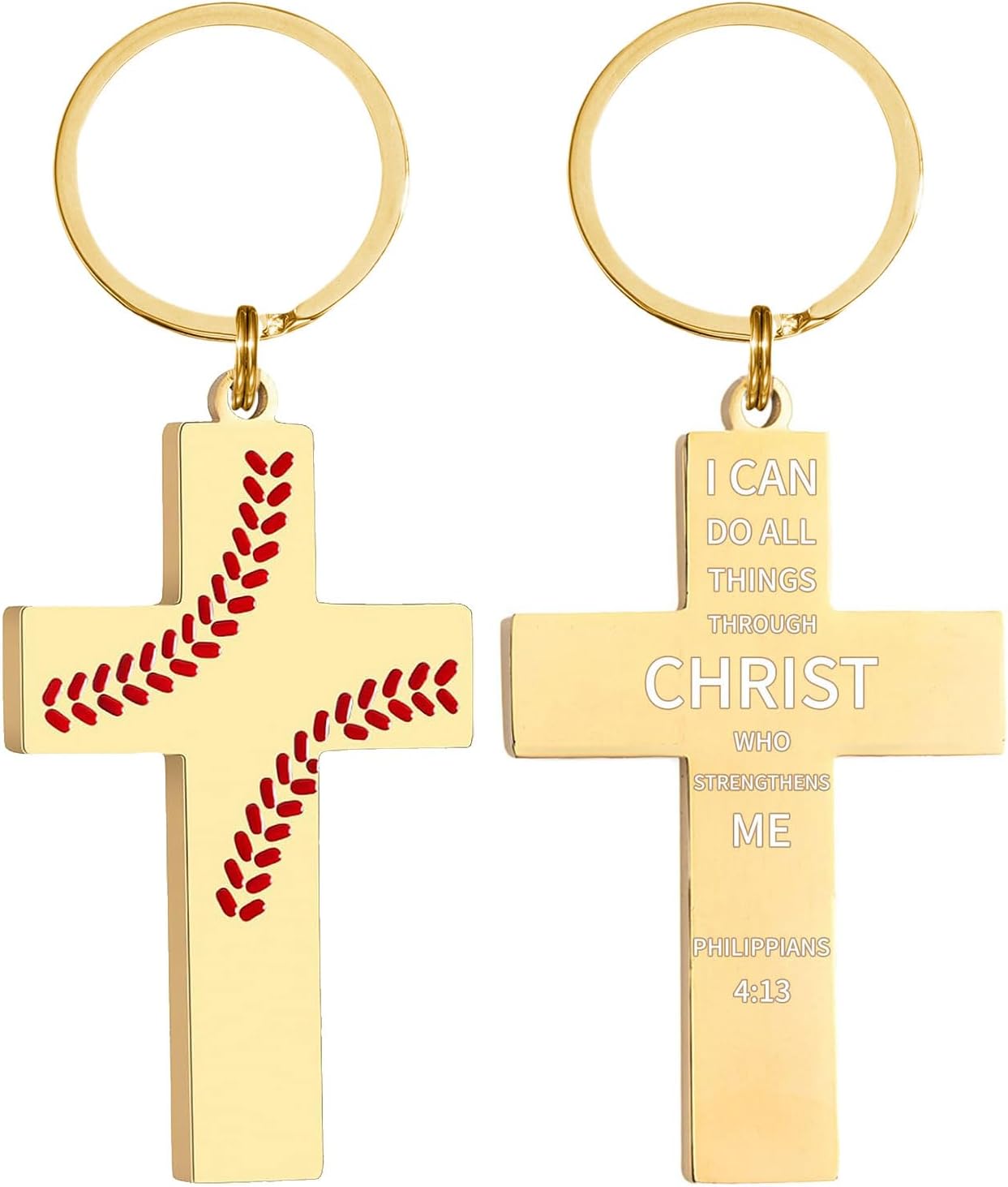 Football/Baseball/Soccer/Basketball Cross Keychains for Men First Communion Baptism Confirmation,Mens Gifts