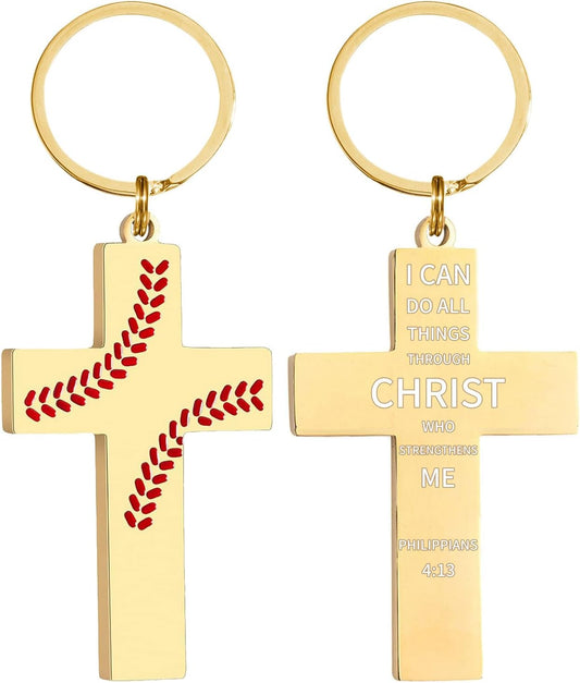 Football/Baseball/Soccer/Basketball Cross Keychains for Men First Communion Baptism Confirmation,Mens Gifts