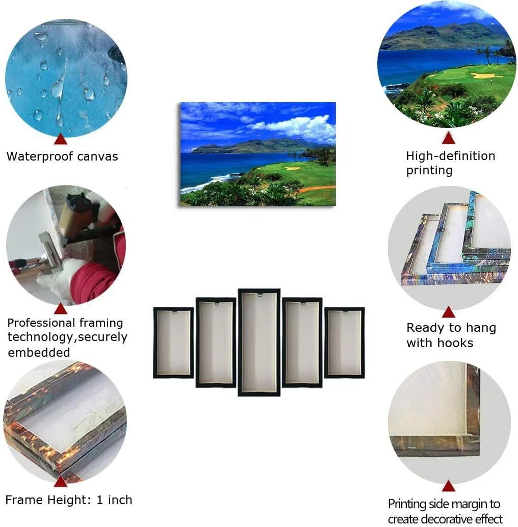 chenchenArt Lagoons Golf Course Wall Art for Living Room Bedroom Bathroom Home Decoration Hawaii Ocean Golf Course Picture Poster Canvas Prints Modern Artwork Framed Ready to Hang(28''H x 44''W)