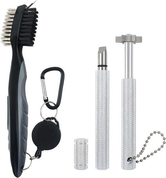 VIPMOON Golf Club Groove Sharpener Tool, Golf Brush and Groove Cleaner with Retractable Zip-line Aluminum Carabiner, Groove Sharpener Golf for Wedge & Irons, U & V-Grooves, Golf Accessories for Men