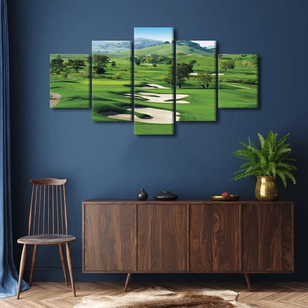 Golf Course Wall Art CordeValle Course Pictures Wall Art Canvas Print California USA Themed Modern Home Decor 5 Panels for Living Room Bedroom Painting Poster Framed Ready to Hang - 60" W x 32" H