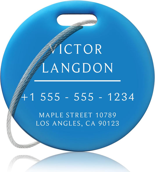 Stainless Luggage Tags for Suitcases: Metal Personalized Luggage Tags and Bags with Customizable Texts (Blue)