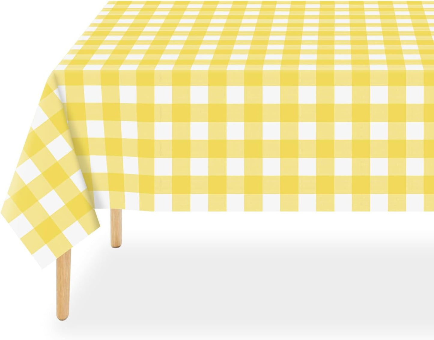 QIKSION Yellow Gingham Tablecloth Disposable 2 Pack, 54 x 108 Inch Yellow and White Checkered Table Cloth for Rectangle Tables, Plastic Table Cover