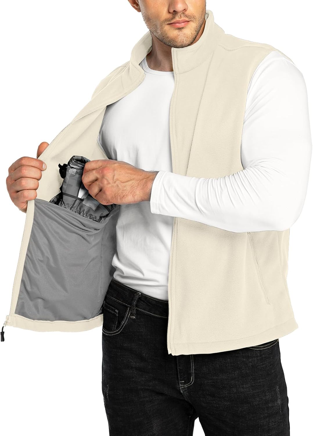 33,000ft Men's Fleece Vest, Lightweight Warm Zip Up Polar Vests Outerwear with Zipper Pockets, Sleeveless Jacket for Winter