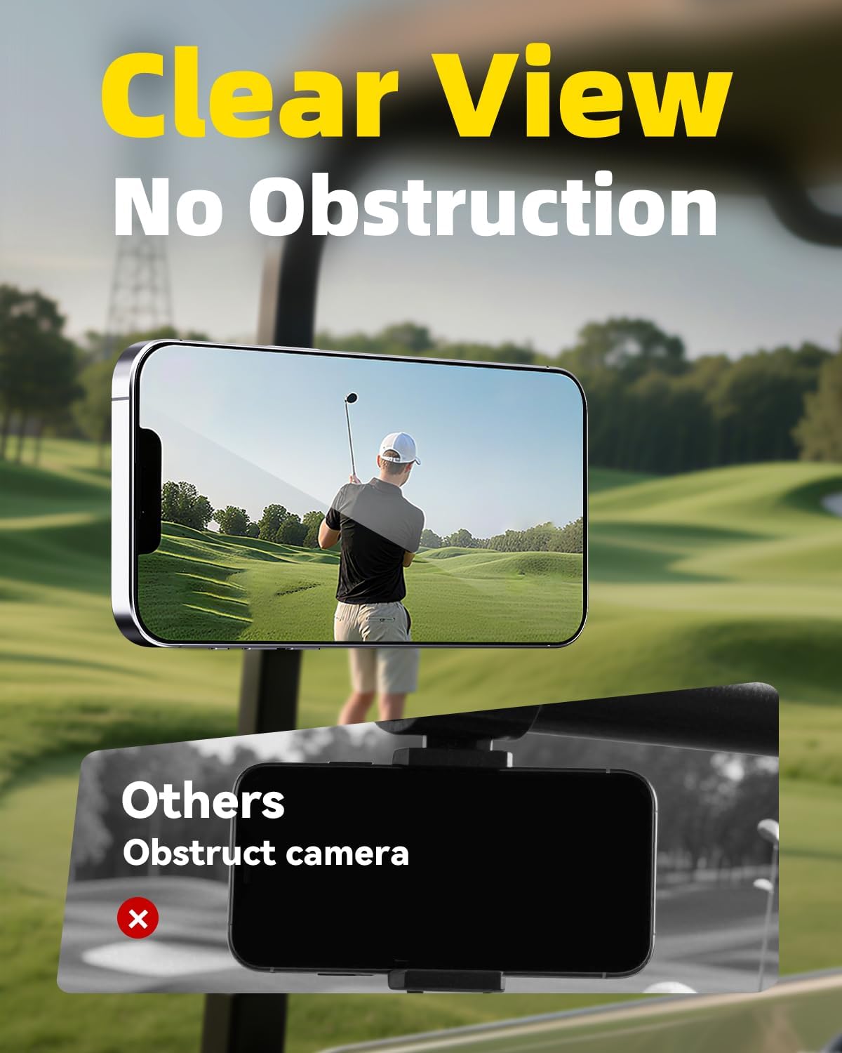 Magnetic Golf Cart Phone Holder, Golf Cart Phone Mount with N52 Magnets Compatible with EZGO Club Car Yamaha, 360° Rotation, Compatible with iPhone Samsung Google Pixel, Golf Accessories for Men Women