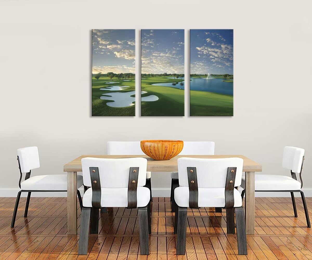 chenchenArt Golf Course Canvas Wall Art Pictures Golf Course Wall Decor for Living Room Bedroom Home Decoraitons Golf Office Art Framed Ready to Hang(20''W x 40''H x3)