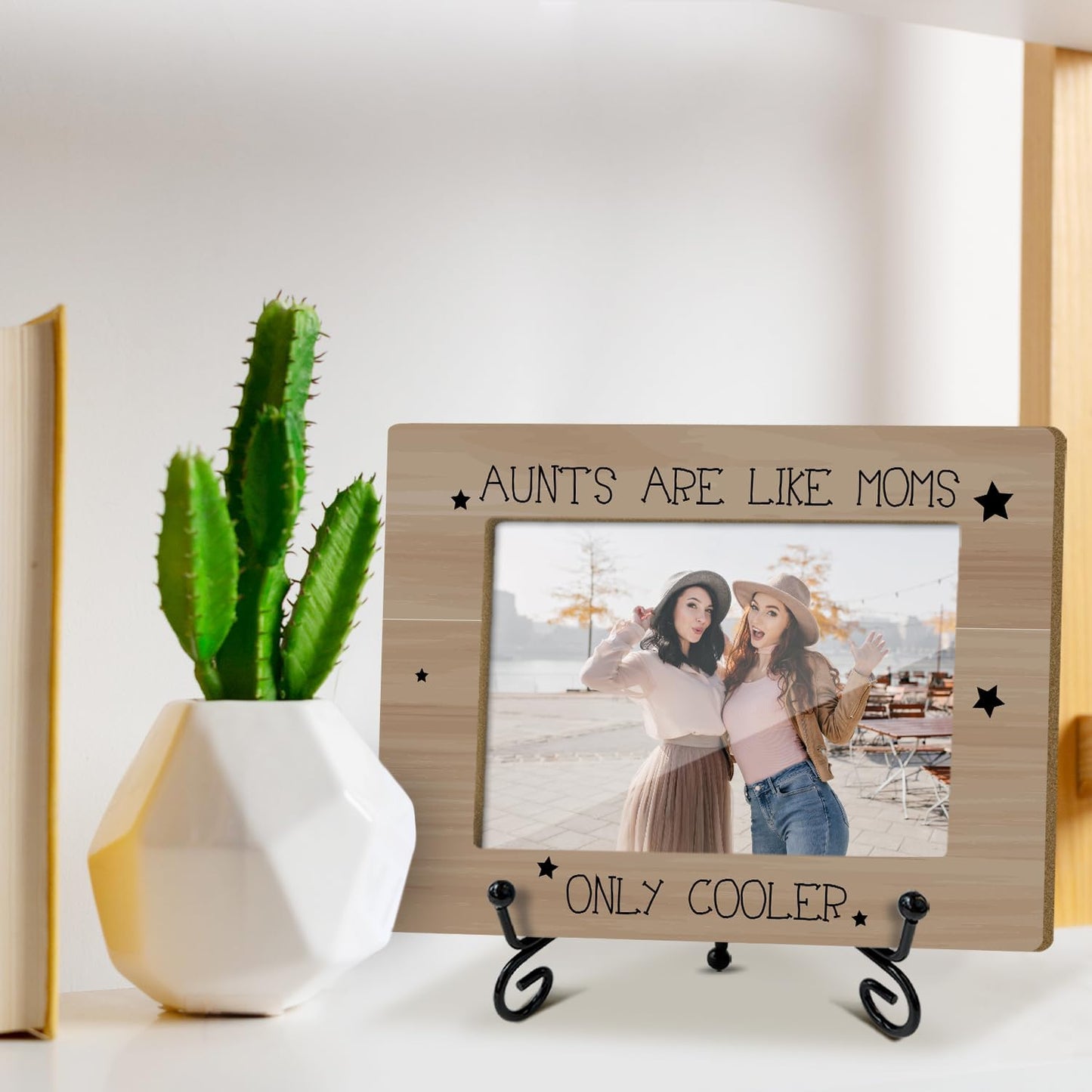 Aunt Picture Frame, Wooden Photo Frame with Stand, Auntie Gifts Birthday Gifts for Women Aunt Auntie Mom Sister, Home Office Desk Decor Photo Frame Tabletop Display -xk27