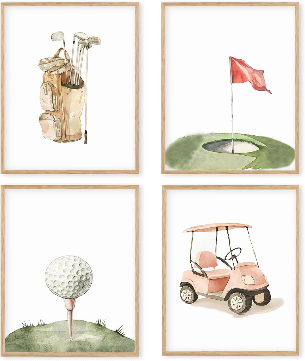 Boat Wades Golf Nursery Decor Unframed Wall Art Prints,Golf Gifts Decor Posters & Prints For Boys Room Decor,Watercolor Gofts Boy Nursery Posters Pictures 8x10 Set Of 4