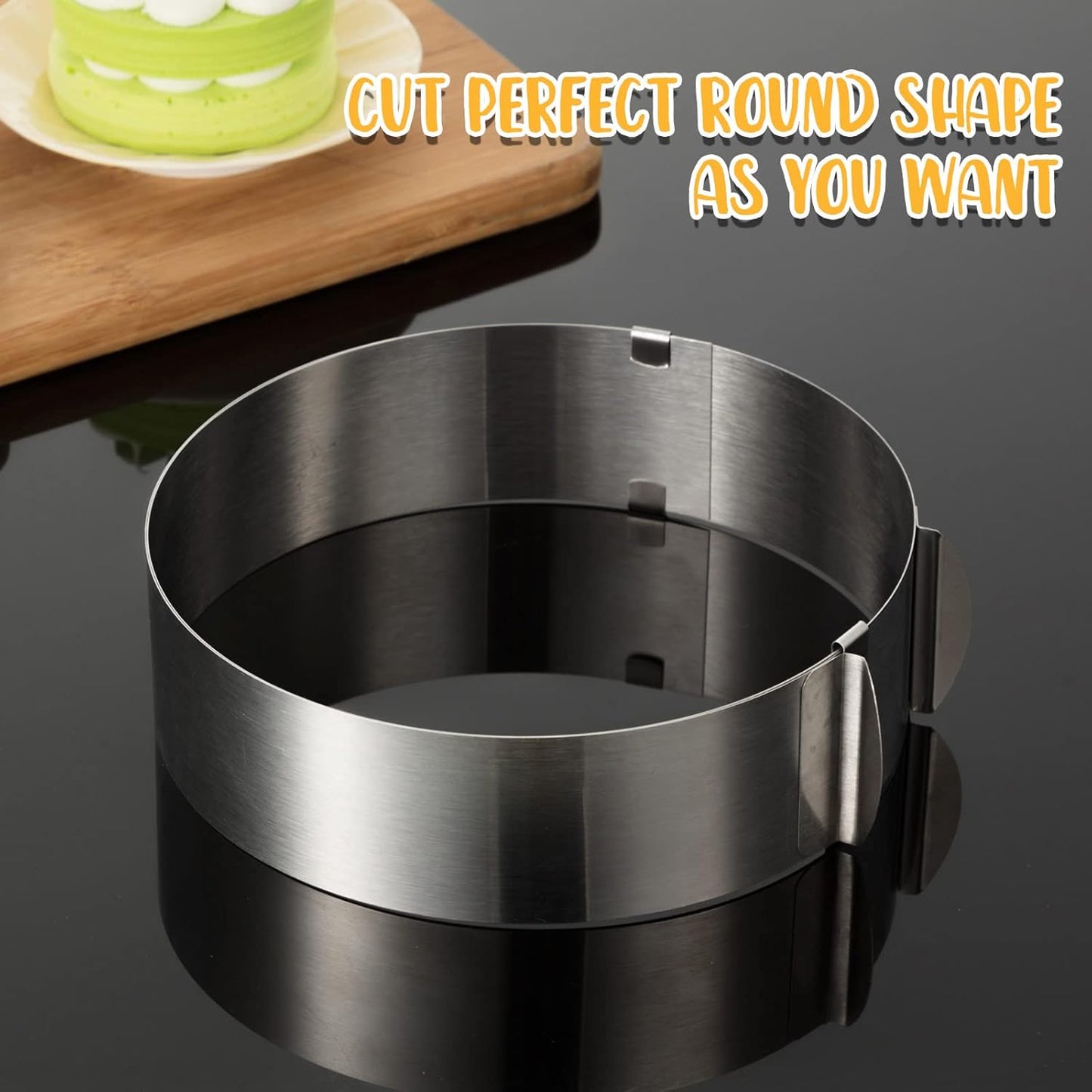 Amylove 6-12 Inch Round Cookie Cutter Adjustable Circle Cookie Cutter Stainless Steel Round Cake Trimmer for Baking Kit Mousse Layered Cake Biscuit Food Tiramisu Pastry