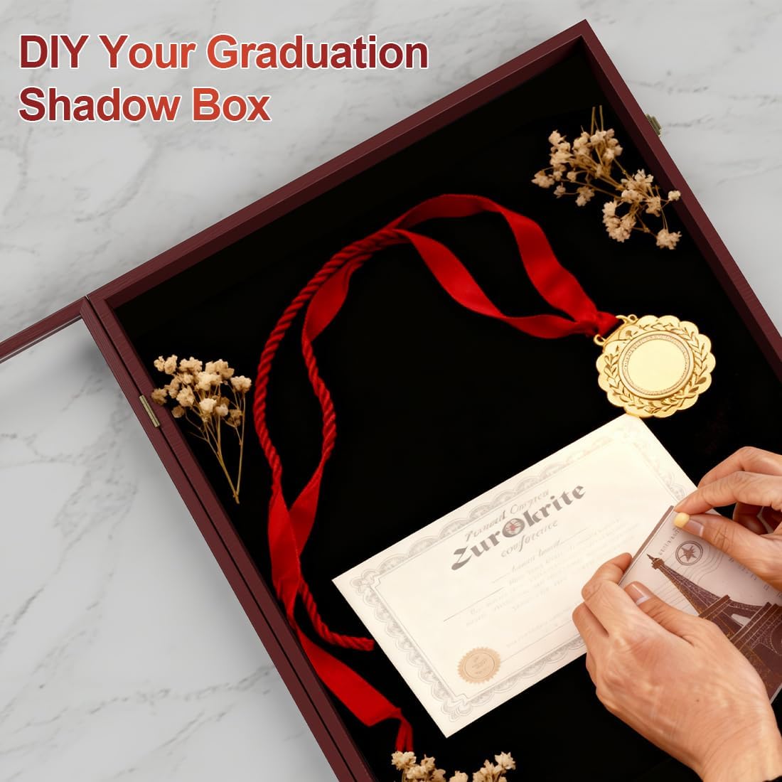 Graduation Shadow Box 17x23 Inch - Large Deep Display Frame for Cap, Gown, Diploma & Awards - College University Keepsake Memory Box in Mahogany