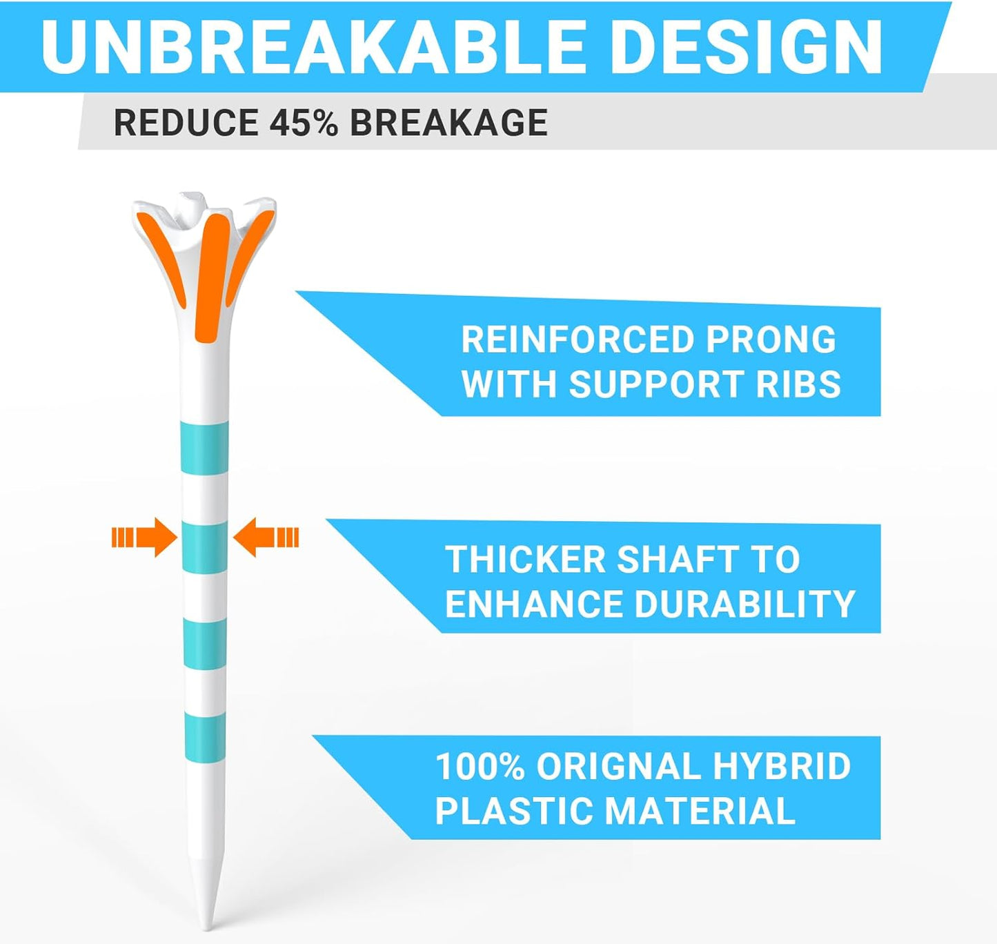 Professional Plastic Golf Tees 100 Pack (3-1/4" or 2-3/4"), Enhanced Durability & Stability, Engineered to Minimize Friction and Side Spin