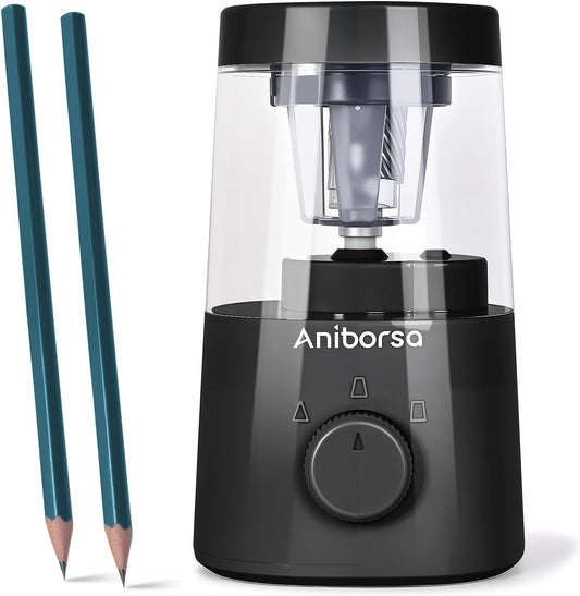 Electric Pencil Sharpener, Helical Blade Automatic Pencil Sharpener, Battery/USB Cord Operated Adjustable Sharpness for 6-8 mm Pencil, Classroom, School, Office, Home, Black