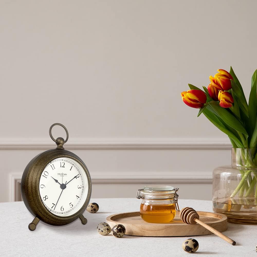 Jensen Pocket Watch Analog Alarm Clock for Bedroom,Silent Non Ticking, Modern Farmhouse Style, Wall & Mantel 2 in 1 Clock, Desk & Shelf Clock, Antique Bronze Finish, 5.4"(H) x 4.5"(W)