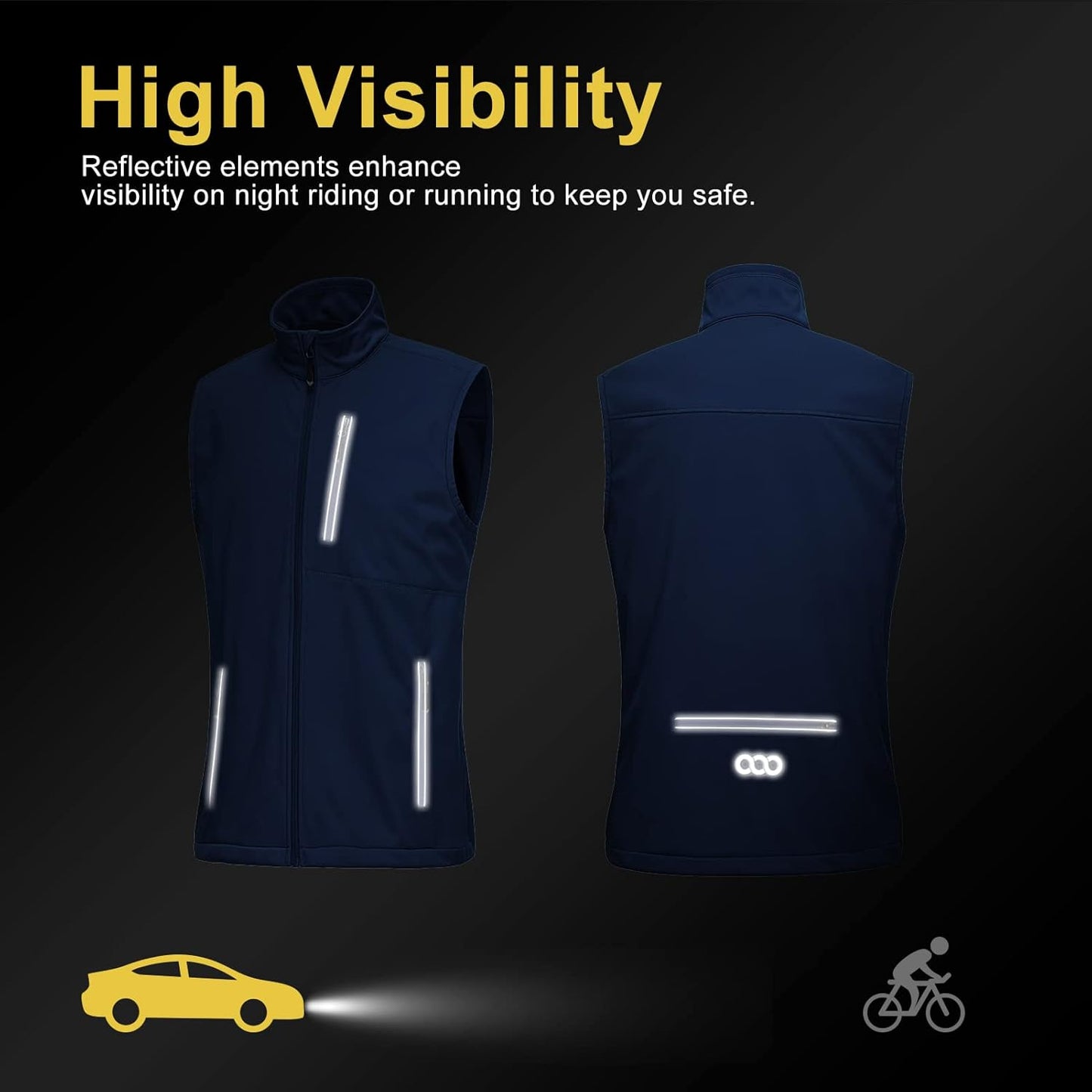 33,000ft Men's Windproof Lightweight Golf Vest Outerwear with Pockets, Softshell Sleeveless Jacket for Running Hiking Sports