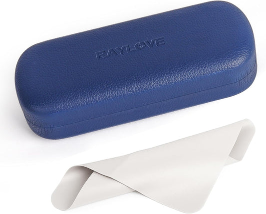 RayLove Glasses Case Hard Shell Eyeglass Case with Cleaning Cloth, PU Leather Protective Eye Glass Cases Fits Most Sunglasses
