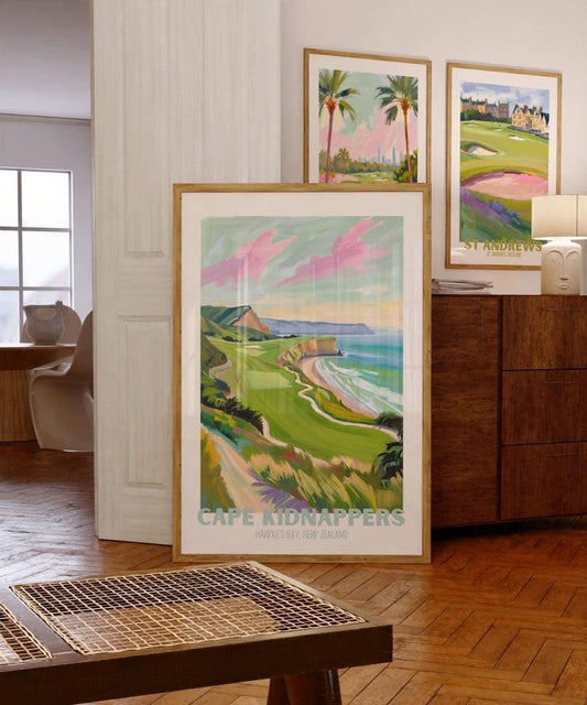 Nationcog Golf Wall Art Print, Cape Kidnappers New Zealand Golf Course Poster, Scenic Coastal Painting, Trendy Sports Decor, Vintage Golf Artwork, Ideal Gift for Golf Lovers (Unframed) (27x40)