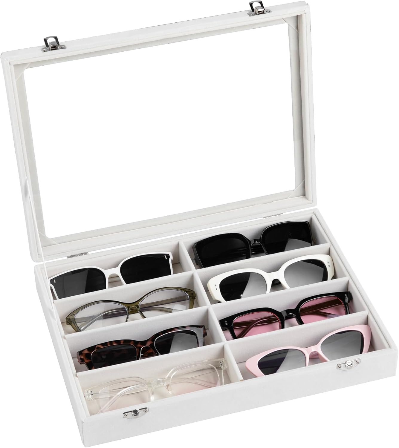 Frebeauty Sunglass Organizer,Velvet Glasses Organizer,8-Slot Sunglasses Tray for Drawer, Men's/Women's Sunglasses Box