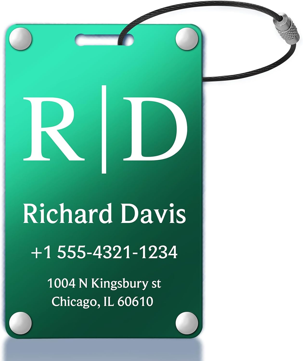 Personalized Luggage Tags for Suitcases - Monogram Style Aluminum Custom Luggage Tags for Backpacks & Bags, Sturdy, Waterproof & Heavy Duty (Green/Card-Sized)