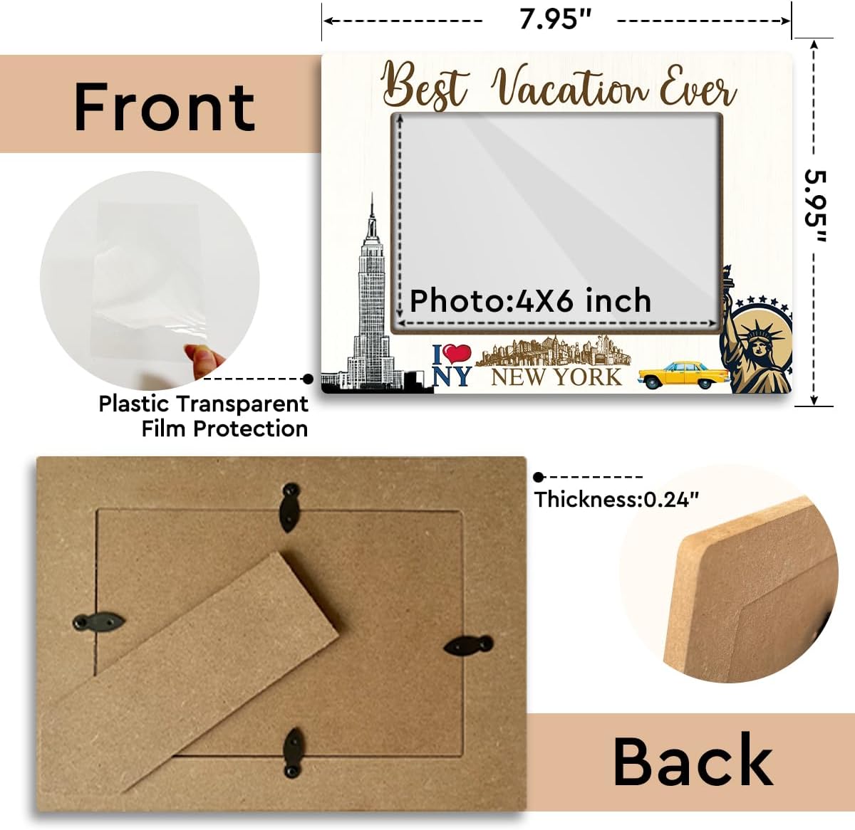 New York Souvenir Gifts Picture Frame for Desk Wooden Picture Frames 4x6 for Holiday Wood Photo Frames for Vacation Honeymoon Gifts for Couples Newlyweds Photo Gifts for International Travelers - M784