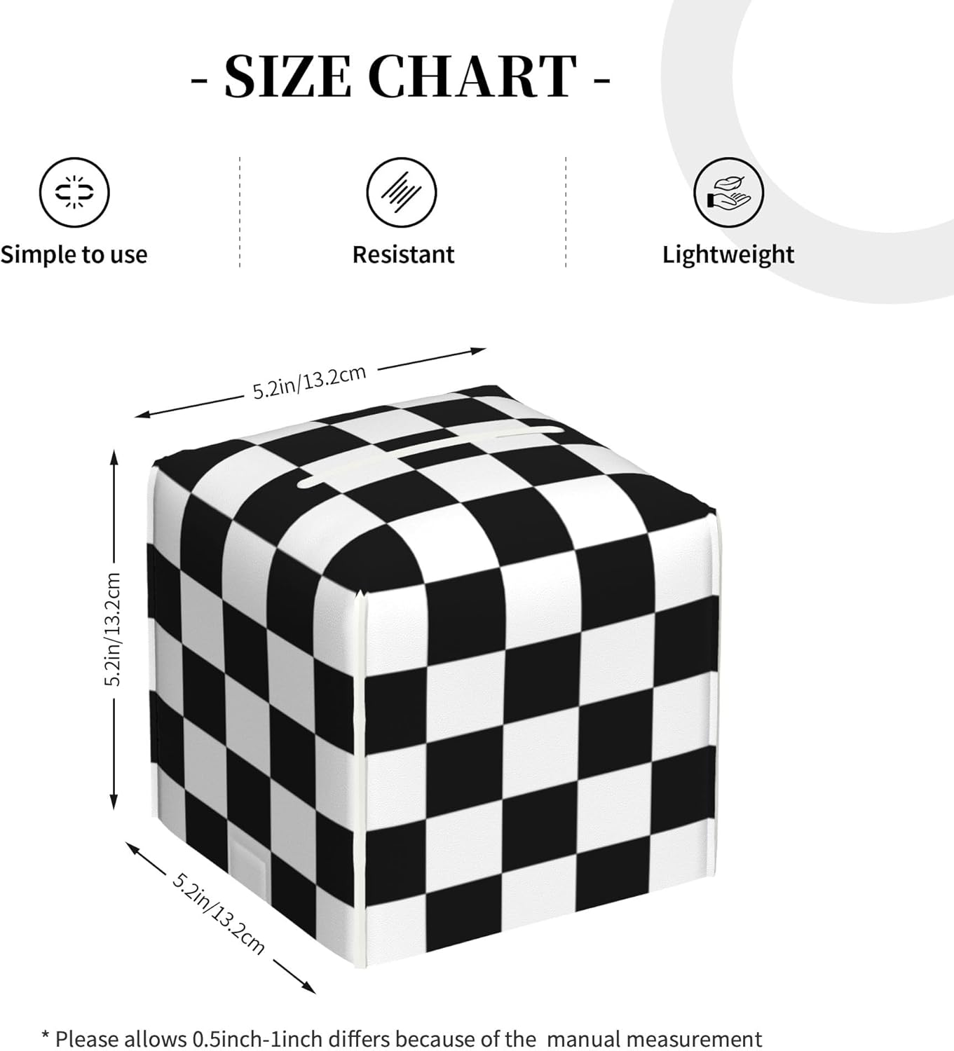 Black and White Checkerboard Tissue Box Cover Square,Square Grid Checkered Tissue Box Holder Waterproof Leather Facial Paper Organizer Dispenser for Bathroom Home Car Nightstand Vanity Desk