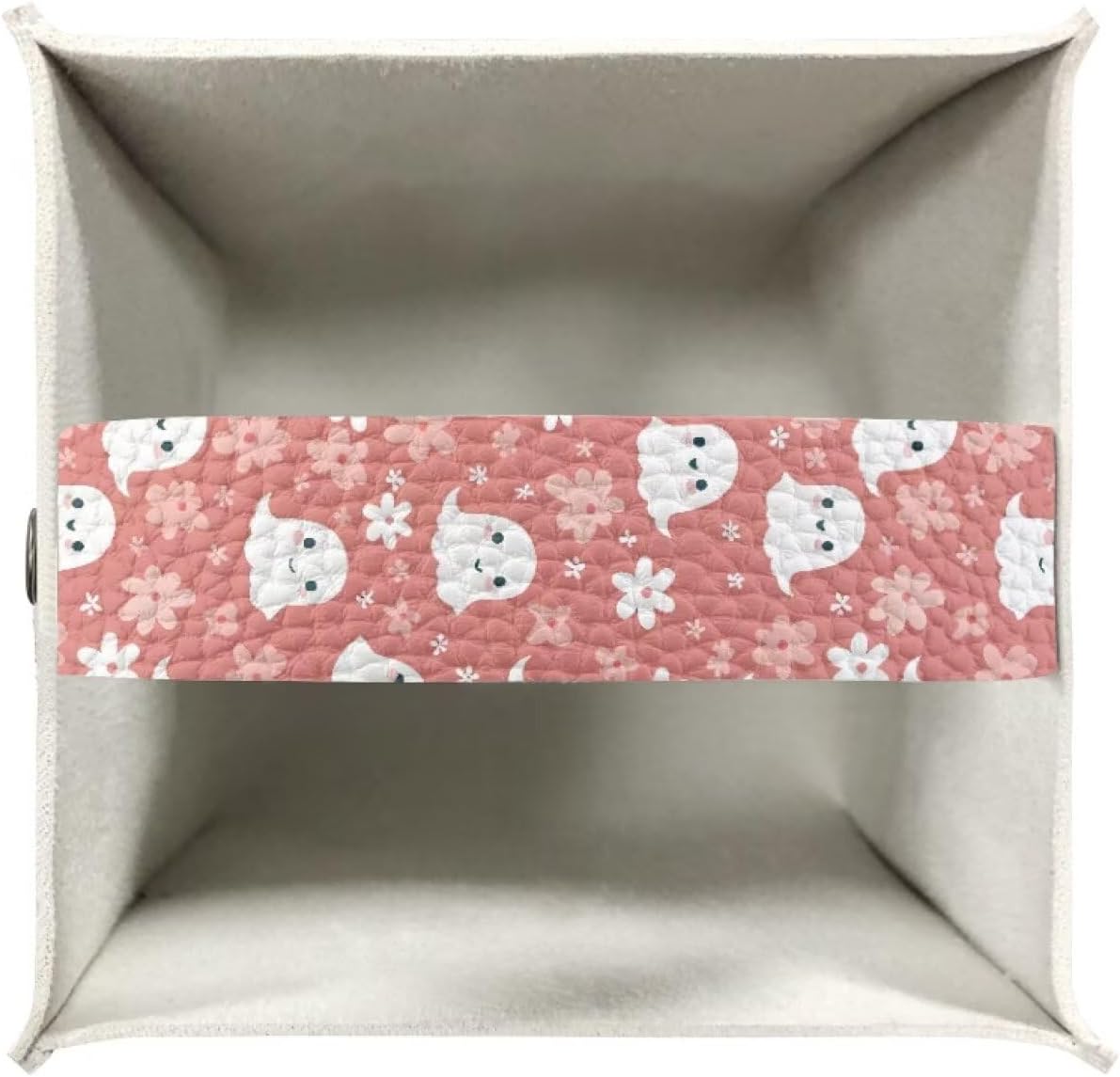 Halloween Cute Ghost Flowers Tissue Box Cover Square 5x5x5 with Bottom Belt Refillable Soft PU Leather Tissue Cover Decorative Organizer Indoor Decorations for Night Stands