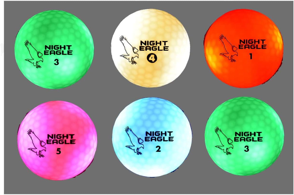 Night Eagle CV LED Golf Balls - Light Activated - No Timer - 6 Pack (7 Color Ball 6 Pack)