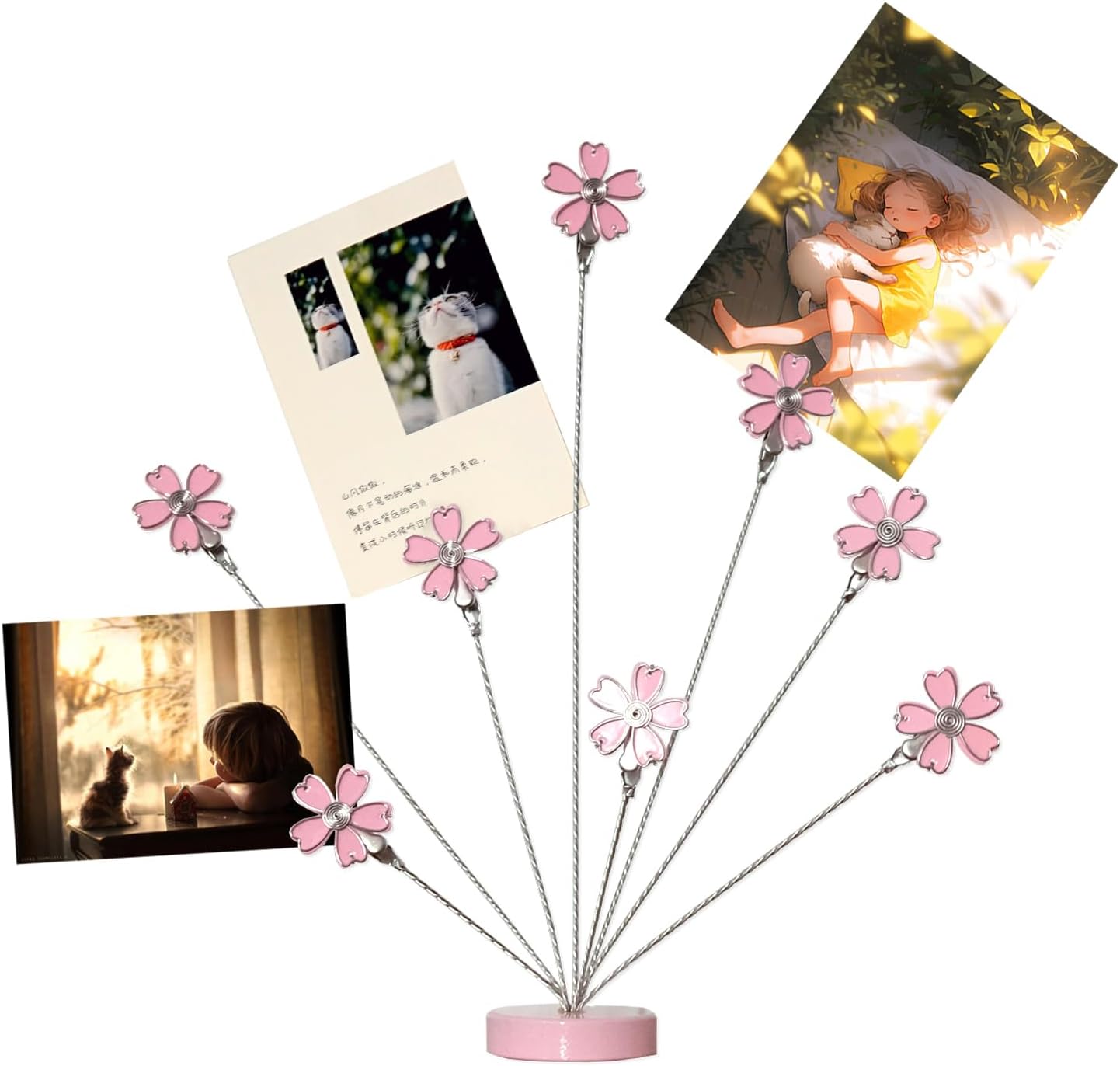 8-Branch Family Tree Picture Frame Holder, Card Photo Clips Holder Desk Stand for Memo Paper Note Photo Christmas Wedding Card Display (Cherry Blossoms)