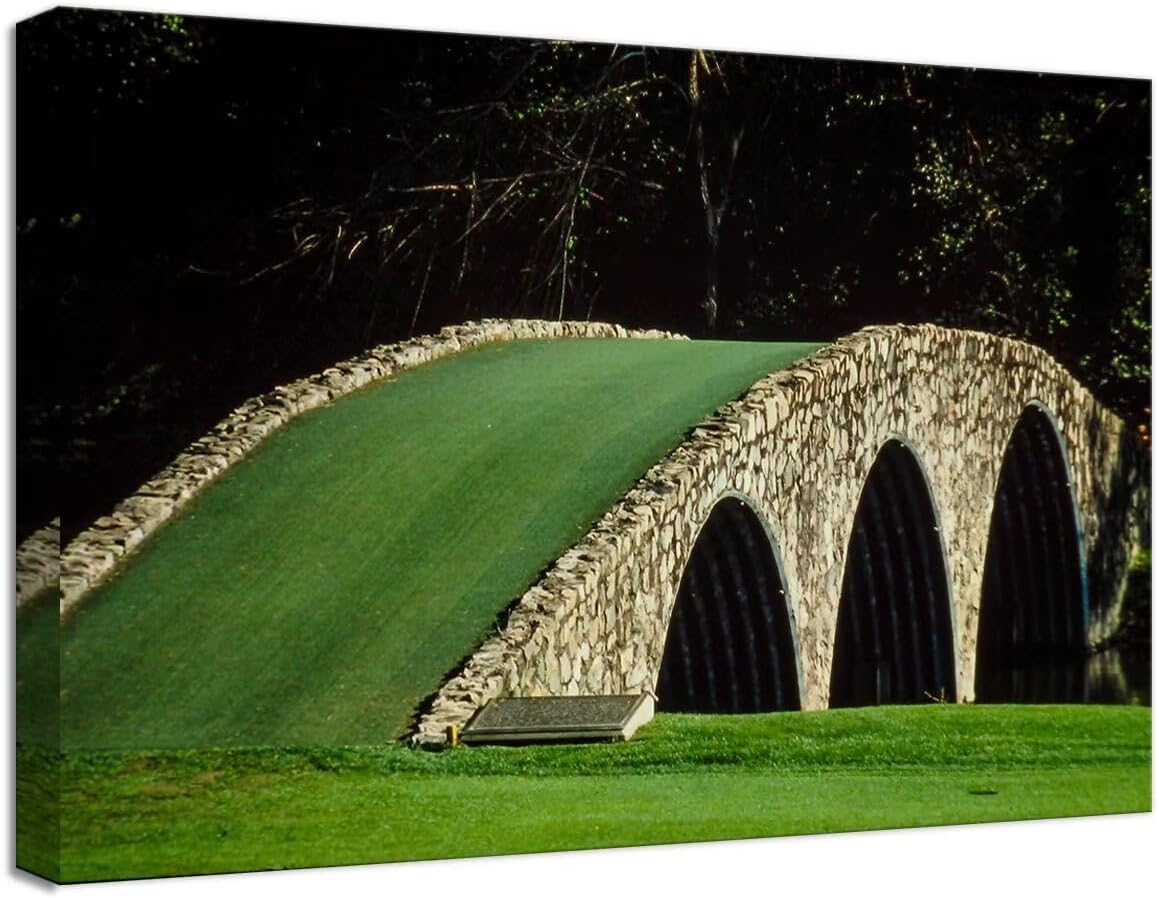 chenchenArt Famous Bridge at Augusta National Golf Course Wall Art for Living Room Bedroom Bathroom Home Decorations Augusta Golf Poster Canvas Prints Framed Ready to Hang(18''H x 24''W)