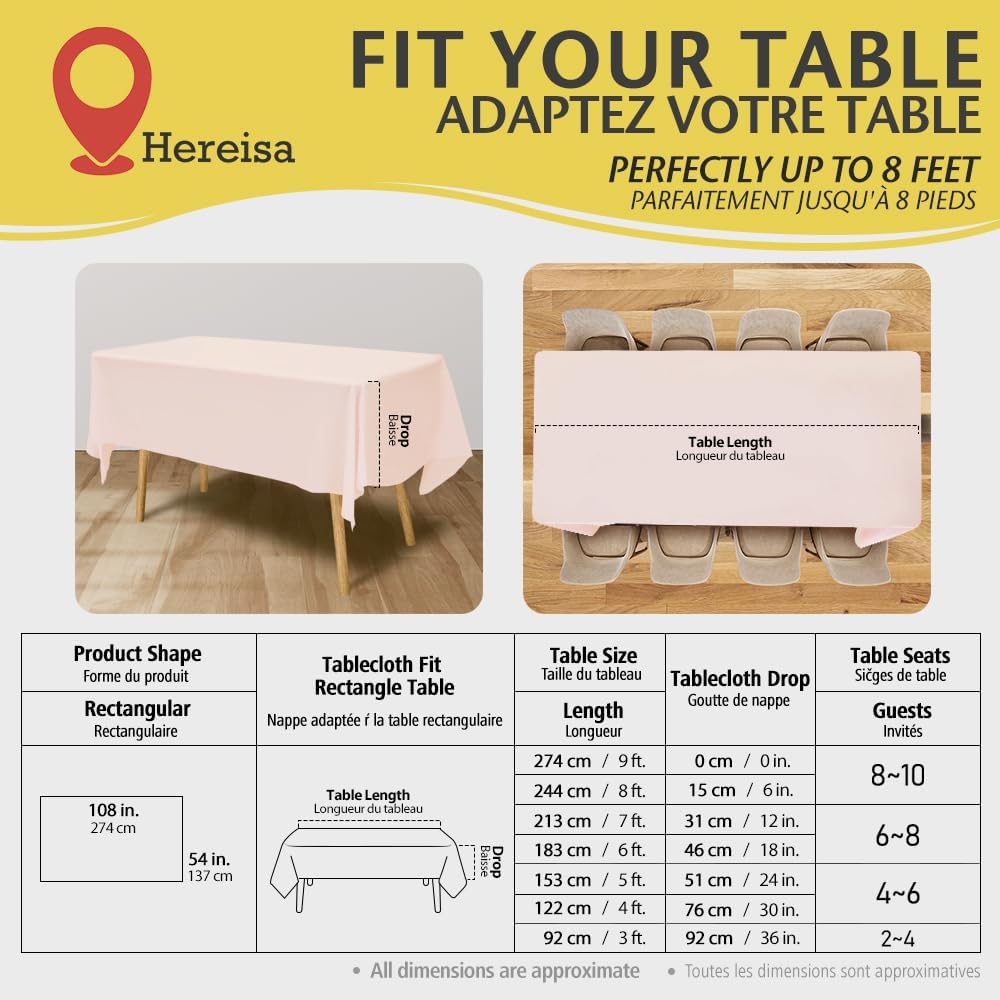 Tablecloths Plastic 3 Pack Light Pink Disposable Table Covers 54" x 108" Baby Pale Pink Table Cloths for Parties Bridal Shower Engagement Wedding Birthday, Fits 6 to 8 Foot Rectangle Tables