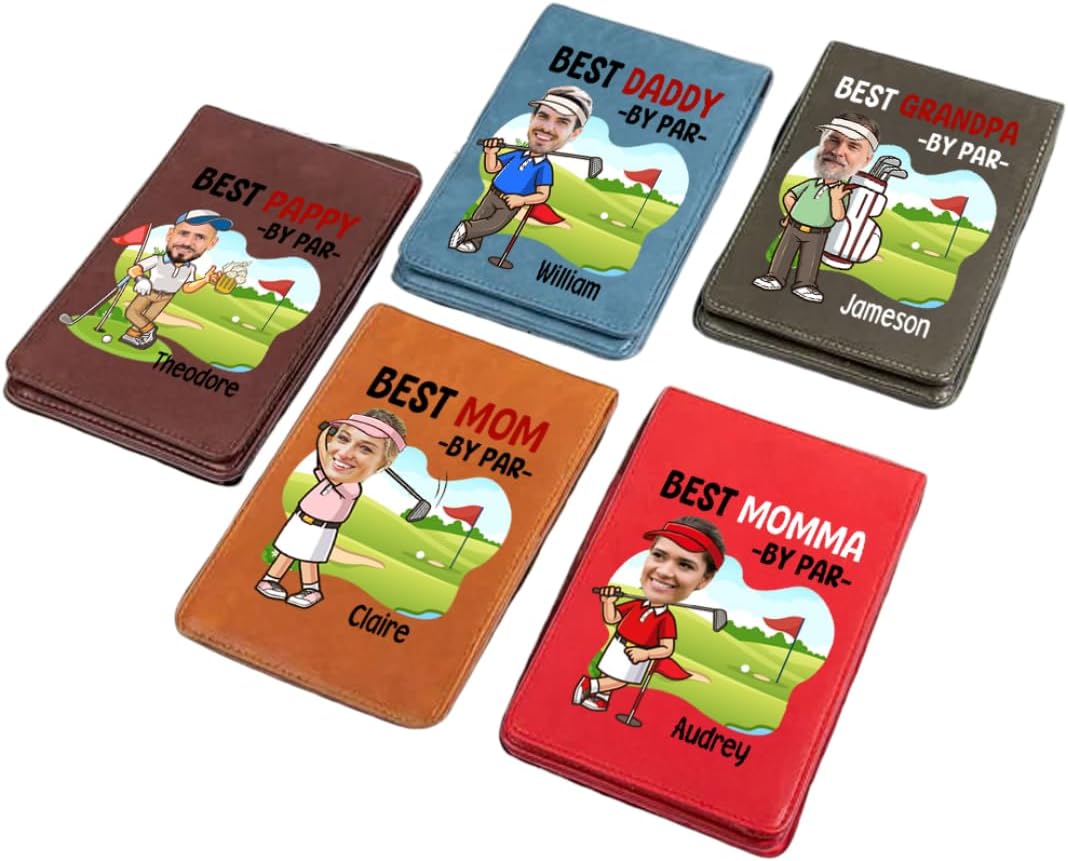Personalized Leather Golf Scorecard Holder Customize Name Golf Yardage Book Cover Accessories Father Day Christmas Birthday Gifts for Men Women