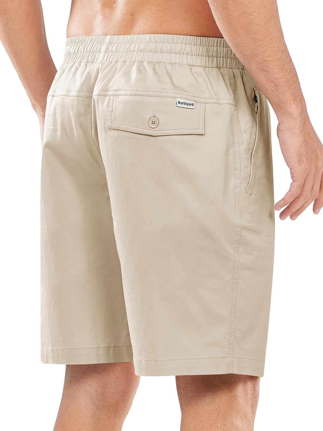 NORTHYARD Mens Casual Shorts-Cotton 9" Golf Hiking Drawstring Elastic Waist Work Shorts with Zipper Pockets