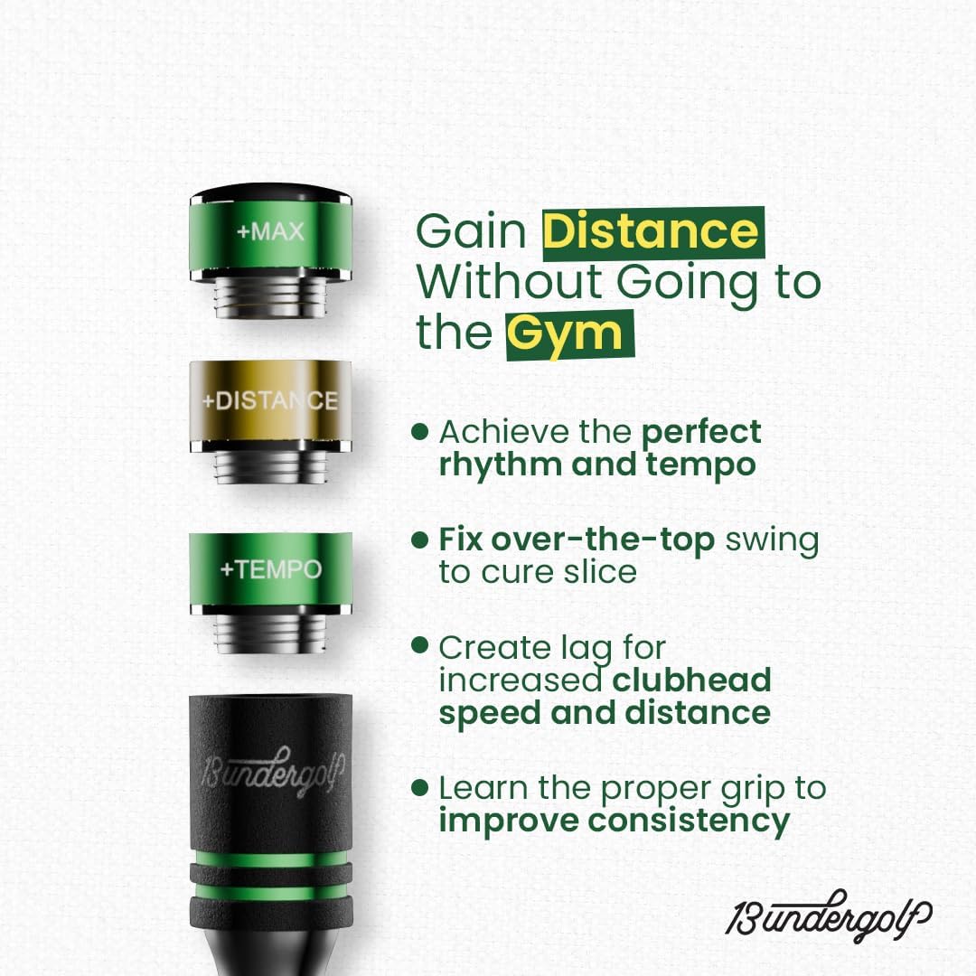 13UnderGolf TA25R Golf Swing Trainer Aid for Indoor Practice Speed and Impact Training, Improved Rhythm, Grip, Flexibility, Balance, Tempo and Strength