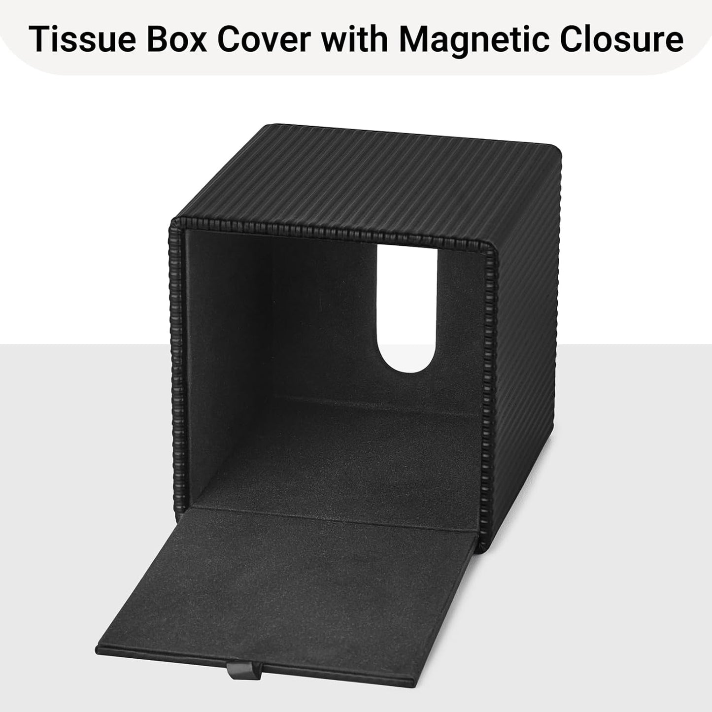 Mkono Tissue Box Cover PU Leather Square Tissue Box Holder with Bottom, Decorative Facial Cube Organizer for Bedroom Bathroom Dresser Vanity Countertop Night Stands Home Office Desk (Black)