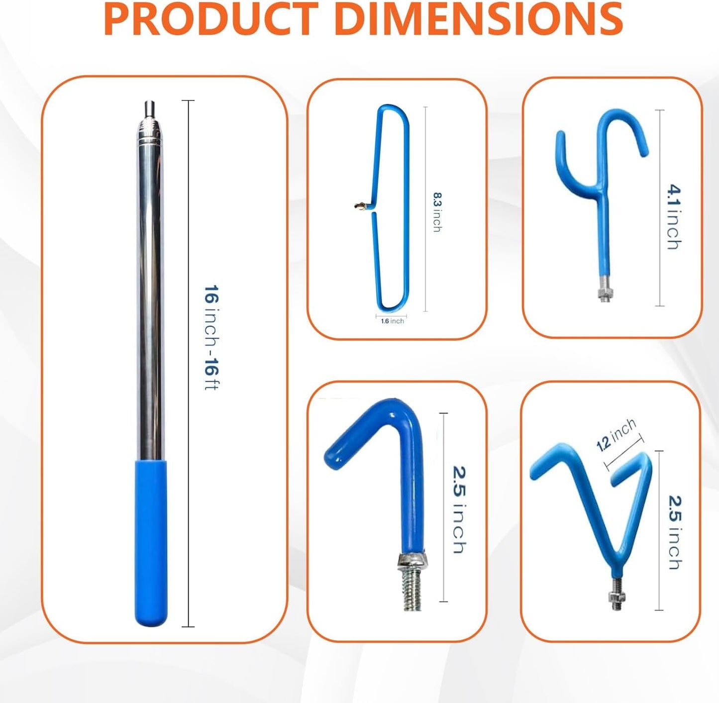 DF 4 in 1 Extendable Disc Golf Retriever 16 ft - Telescopic Disc Golf Retriever - Disc Retriever with Durable Stainless Steel Frame Hooks & Carry Bag - Disc Golf Retriever Pole for Tree Bushes & Water