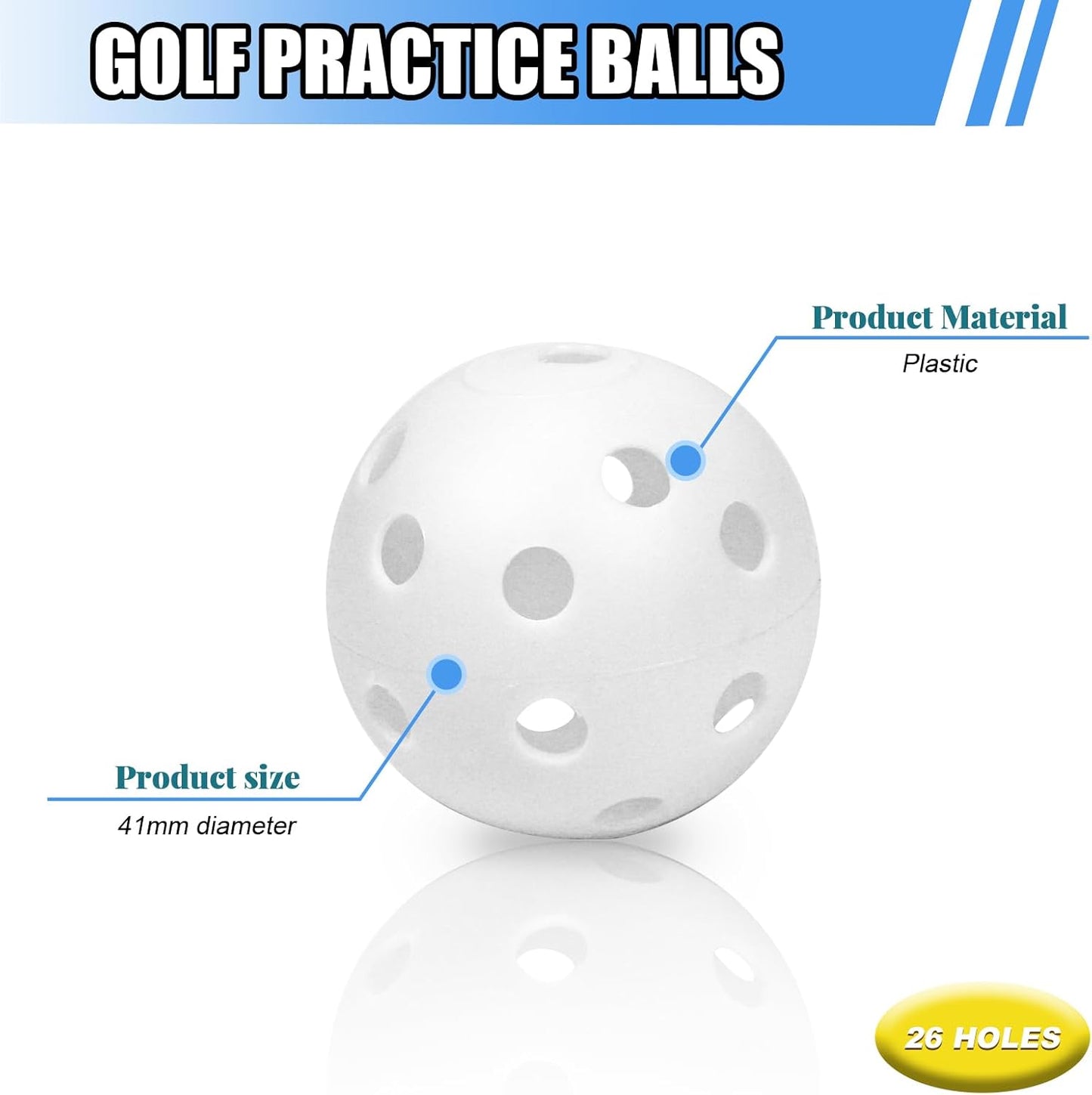 Plastic Golf Balls Practice Limited Flight Golf Training Ball Hollow Swing Practice Indoor Golf Balls with Mesh Drawstring Bag for Backyard Driving Range or Outdoor
