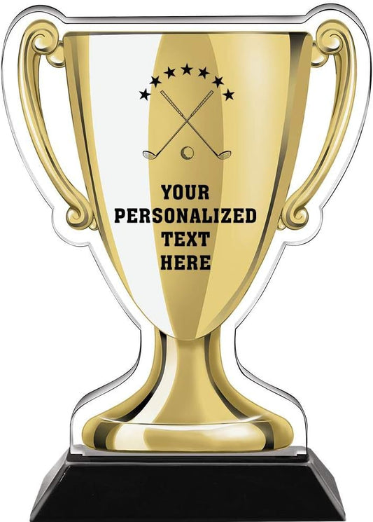 Crown Awards 7" Golf Gold Cup Trophies, Custom Golf Clubs and Ball Acrylic Cup Trophy
