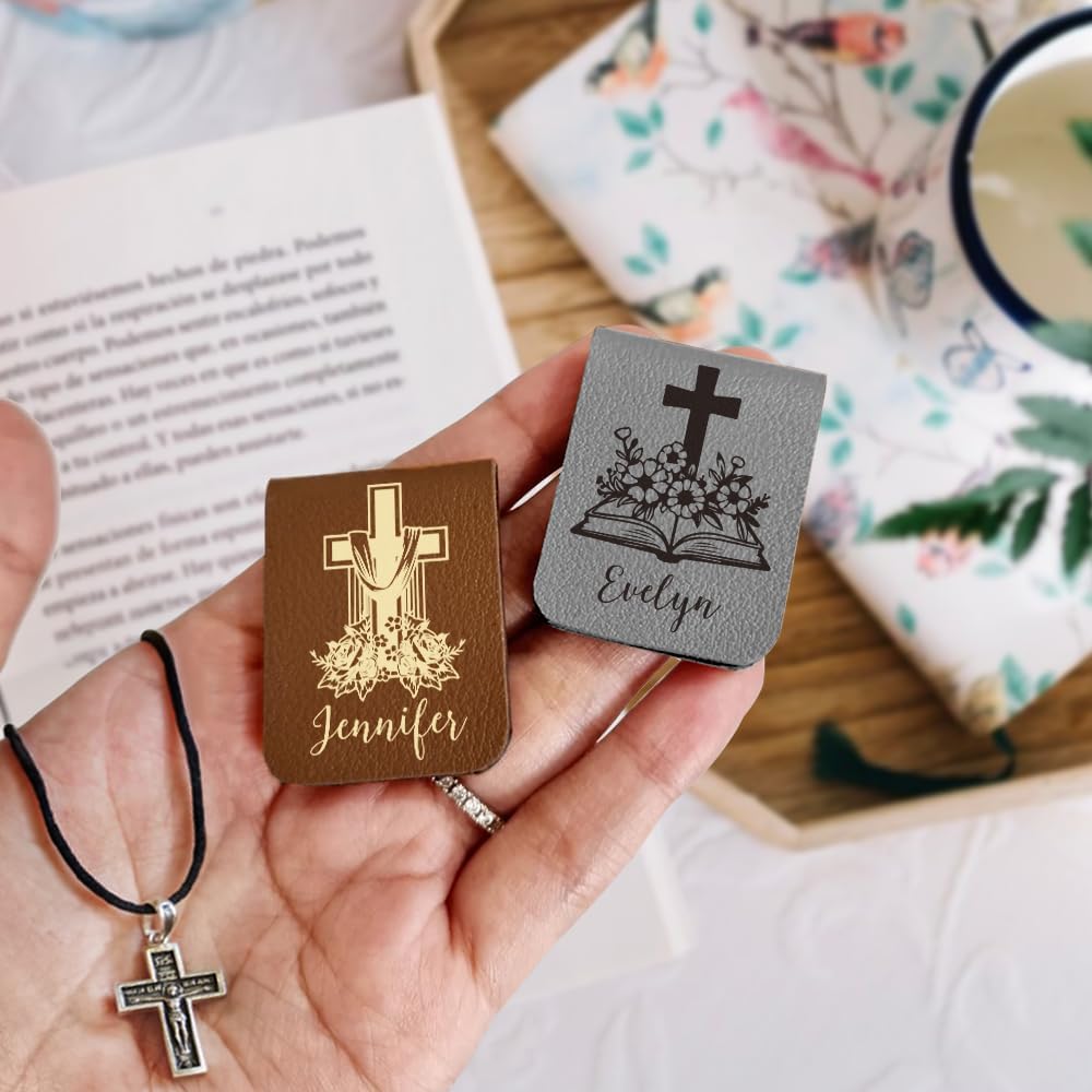 CALLIE Personalized Magnetic Bookmark Clip – Custom Name Reading Gifts for Book Lovers, Birthday Teacher's Day Christmas for Bookworm Gifts (Cross Flower)