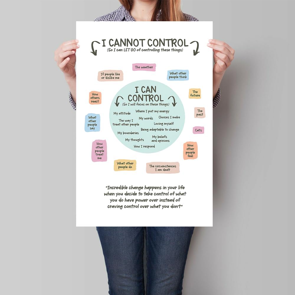 uoyien Growth Mindset Mental Health Posters I Cannot Control and I Can Control Positive Affirmations Charts Canvas Wall Art Kids Educational Prints For Calming Corner Decorations Unframed 12x16in