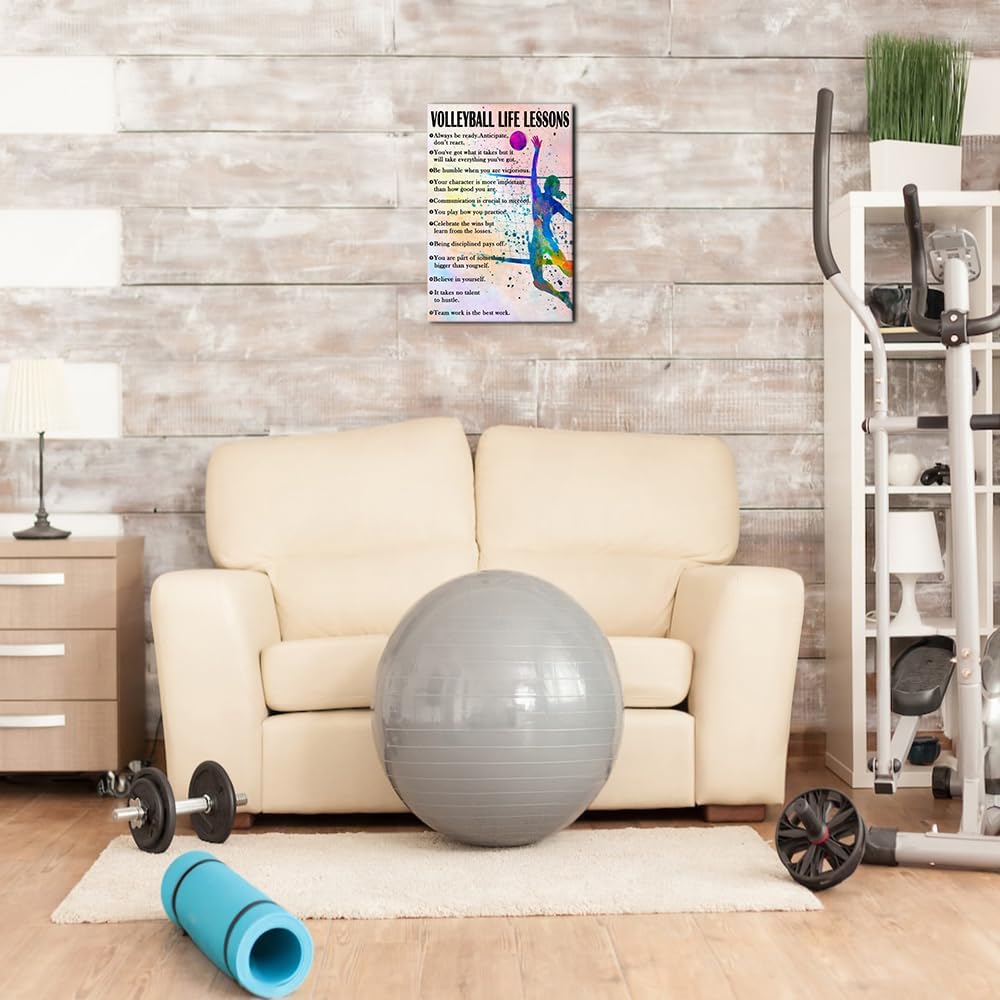 Strofupp Volleyball Poster Sport Quotes Wall Art Motivational Picture Prints Vintage Volleyball Wall Art Watercolor Painting Poster 08x12 inches