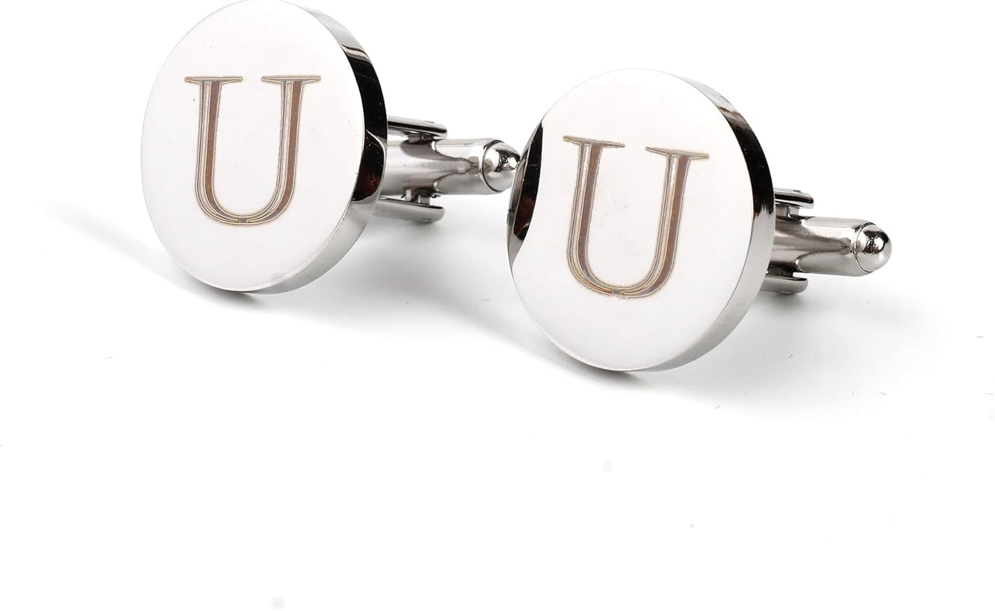 Mens Initial Silver Cufflinks A-Z Alphabet Letter Steel Cuff Links with Engraved Walnut Wood Box Groom Groomsman Wedding Set…