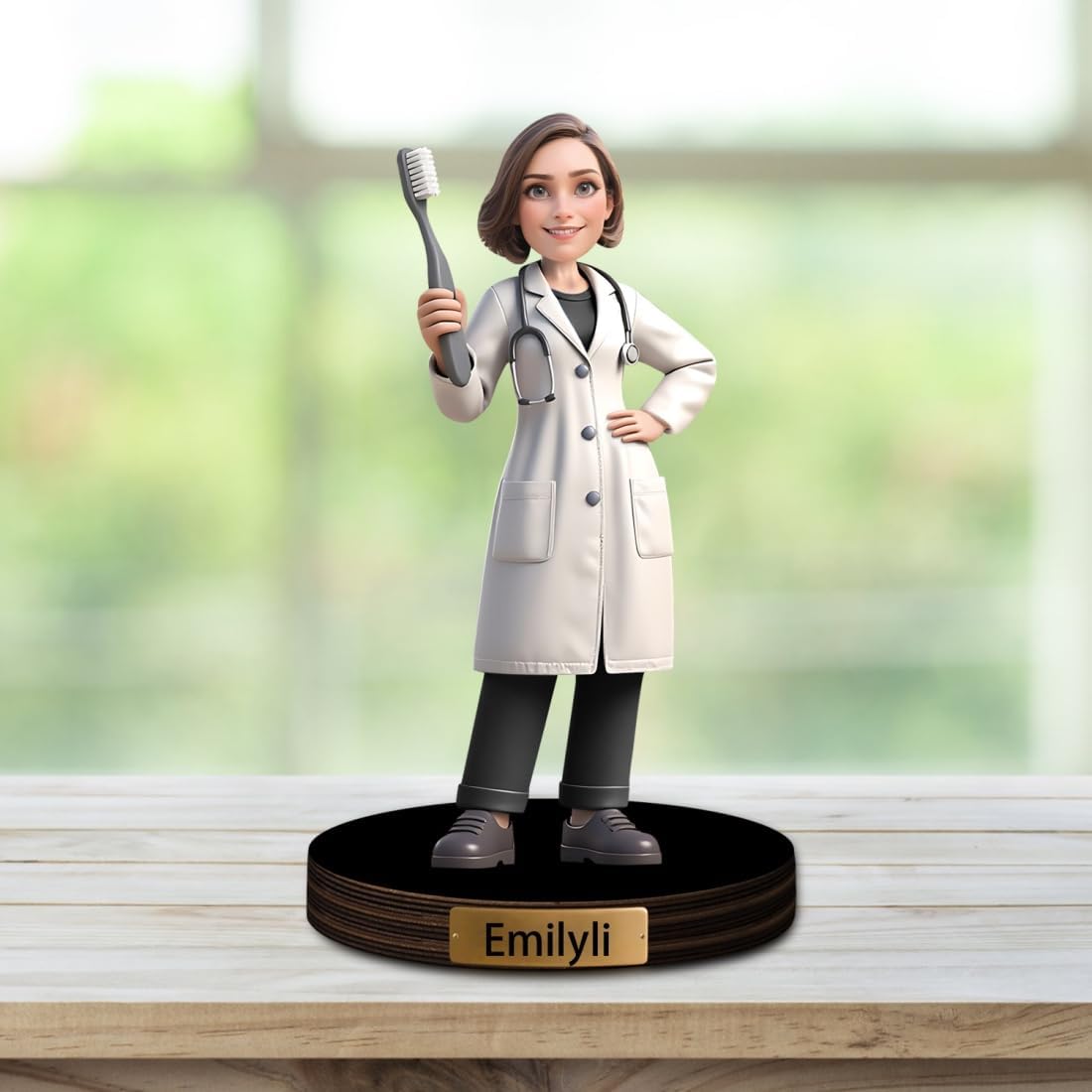 Personalized Doctor Cartoon Figurine Desk Ornament Custom Women Dentist Portrait Desktop Sign Nurse Sculpture Plaque Funny Face Photo Office Decor Gift for Women Doctor Xmas Birthday,01