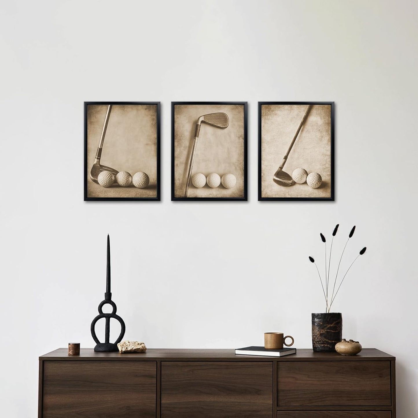 Kalormore 3 Pieces Framed Vintage Golf Picture for Wall Vintage Sports Canvas Wall Art Rustic Golf Balls Picture Art Prints